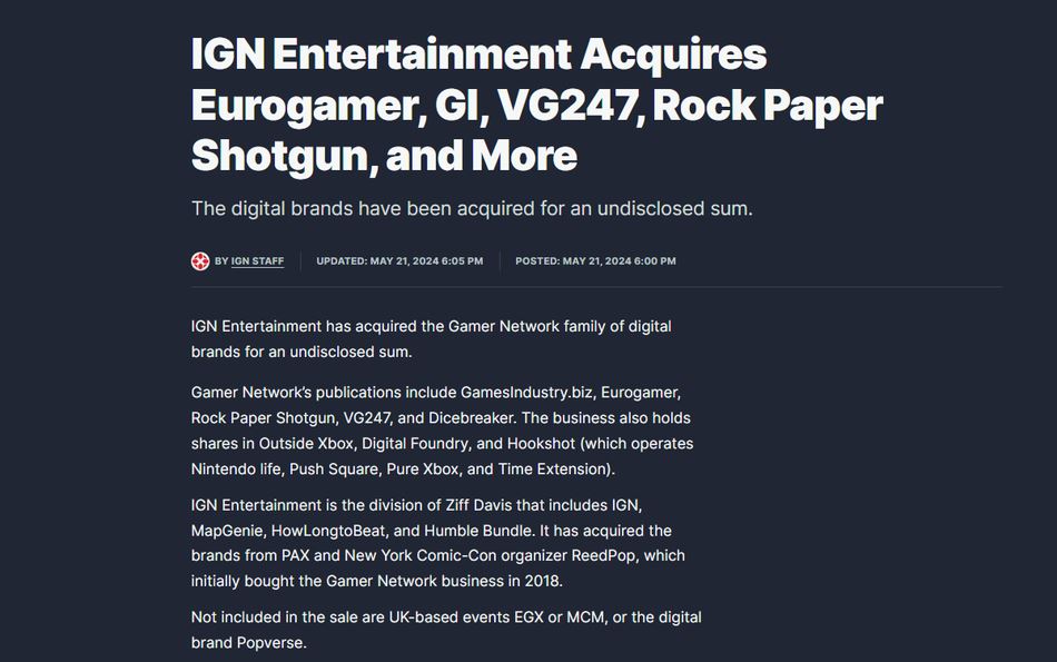 officieel nieuws over de overname van Gamer Network door IGN