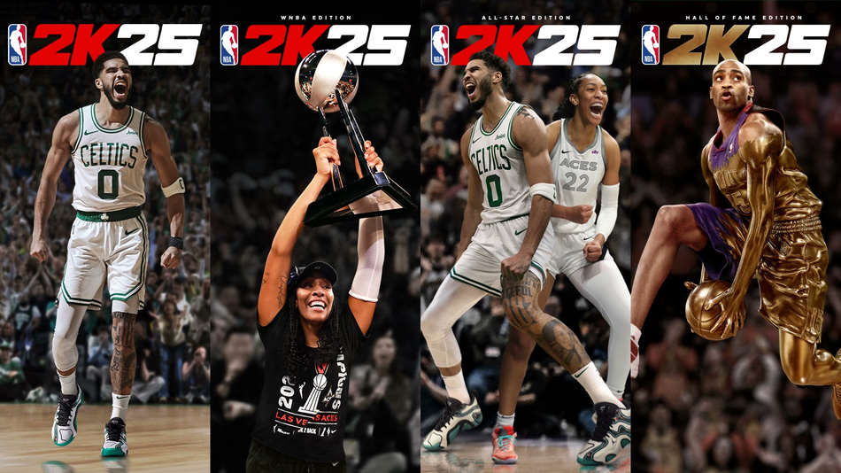 NBA 2K25 de 4 spelcovers, standaard, wnba, all-star, en hall of fame