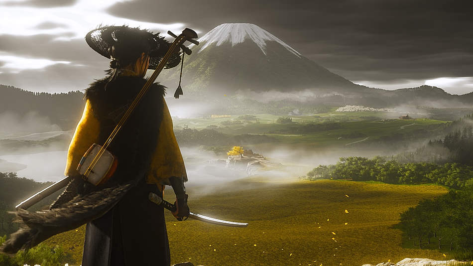 Atsu protagonist van Ghost of Yotei en haar Shamisen